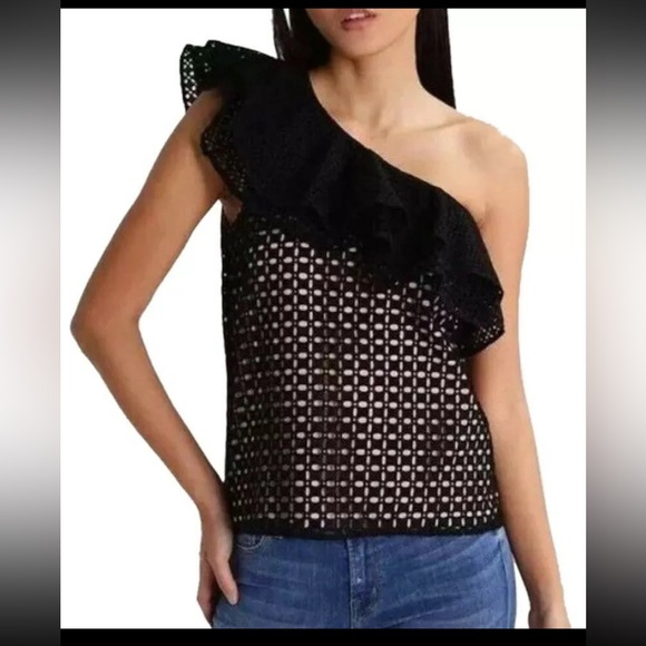 J.Crew NWT Black One Shoulder Ruffle Eyelet Lace Top Size 0 - Picture 4 of 14